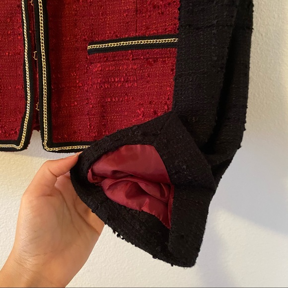 Mango Tweed Red Black Jacket L - Picture 8 of 12
